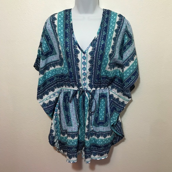 Pants - Blue and White Romper with Tie Back Cinch Waist